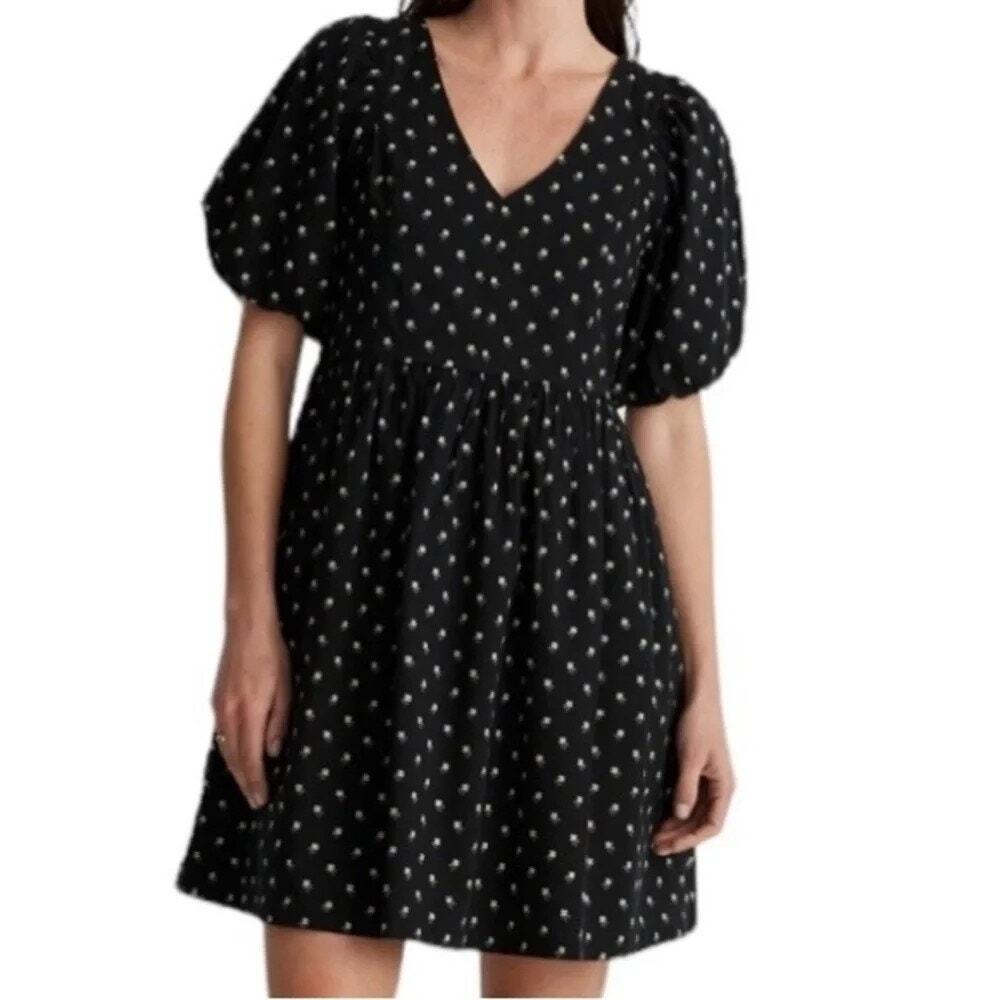 MADEWELL V-Neck Puff-Sleeve Mini Dress in Floral Ikat